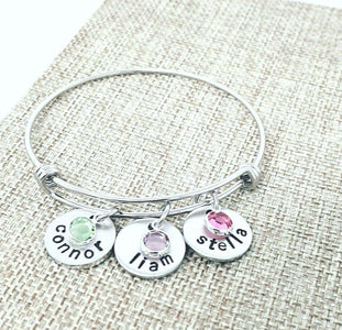 Hand Stamped Mother's Bracelet, Grandmother's Bracelet, Birthstone Bracelet, Bangle Bracelet, Mom, Bracelets, HandmadeLoveStories, HandmadeLoveStories , [Handmade_Love_Stories], [Hand_Stamped_Jewelry], [Etsy_Stamped_Jewelry], [Etsy_Jewelry]