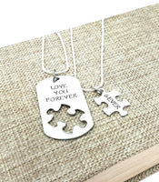 Love You Forever & Ever Necklace Set, Puzzle Piece, Dog Tag Necklace, Puzzle Jewelry, Forever and, Necklaces, HandmadeLoveStories, HandmadeLoveStories , [Handmade_Love_Stories], [Hand_Stamped_Jewelry], [Etsy_Stamped_Jewelry], [Etsy_Jewelry]