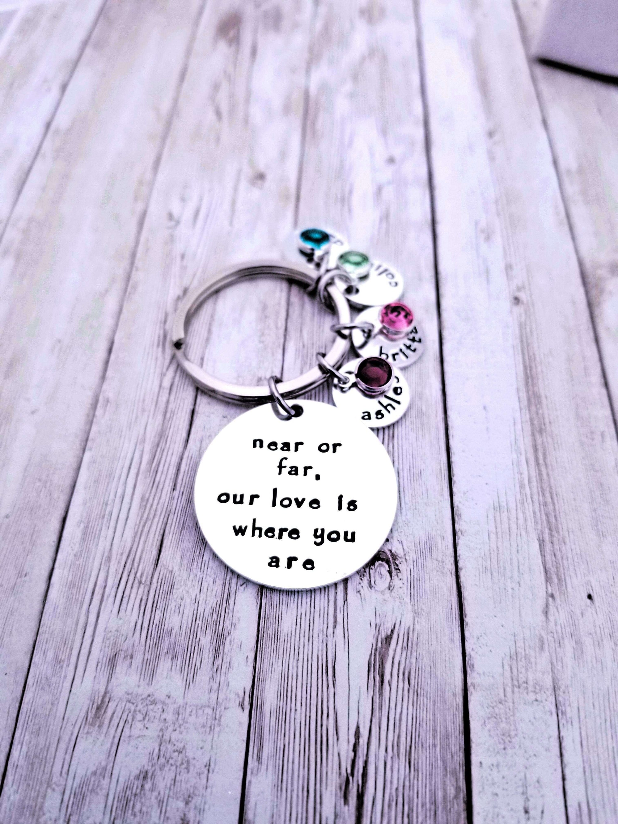 Long Distance Family, Near or Far Keychain, Away From Family, Long Distance Mom Gift, Grandma