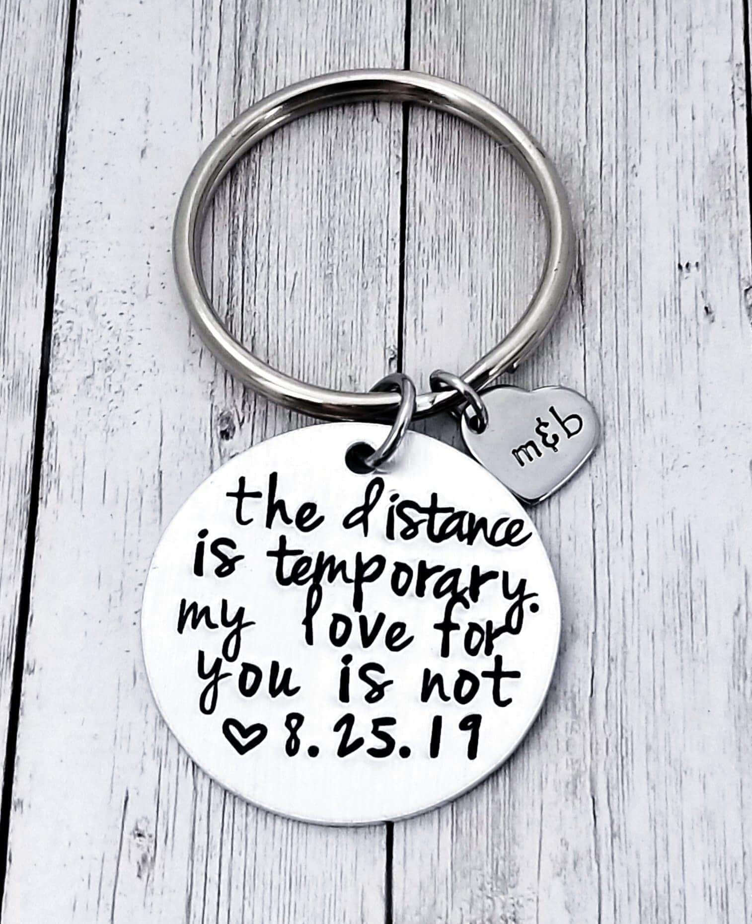 The Distance Is Temporary, Long Distance Relationship, Deployment Gift, Custom Keychain