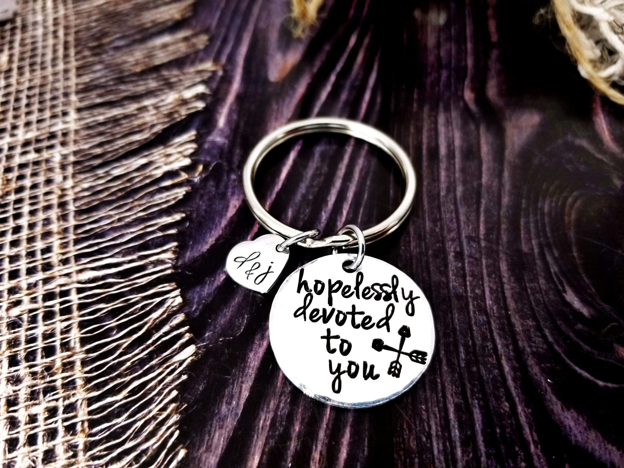 Hopelessly Devoted To You, Grease Gift, Husband Gift, Boyfriend Gift, Keychain Gift, Handstamped Men's Gift