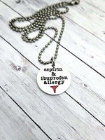 Medicine Allergy Necklace, Medicine Allergy Warning, Allergic to Medicine, Medical Alert, Allergies