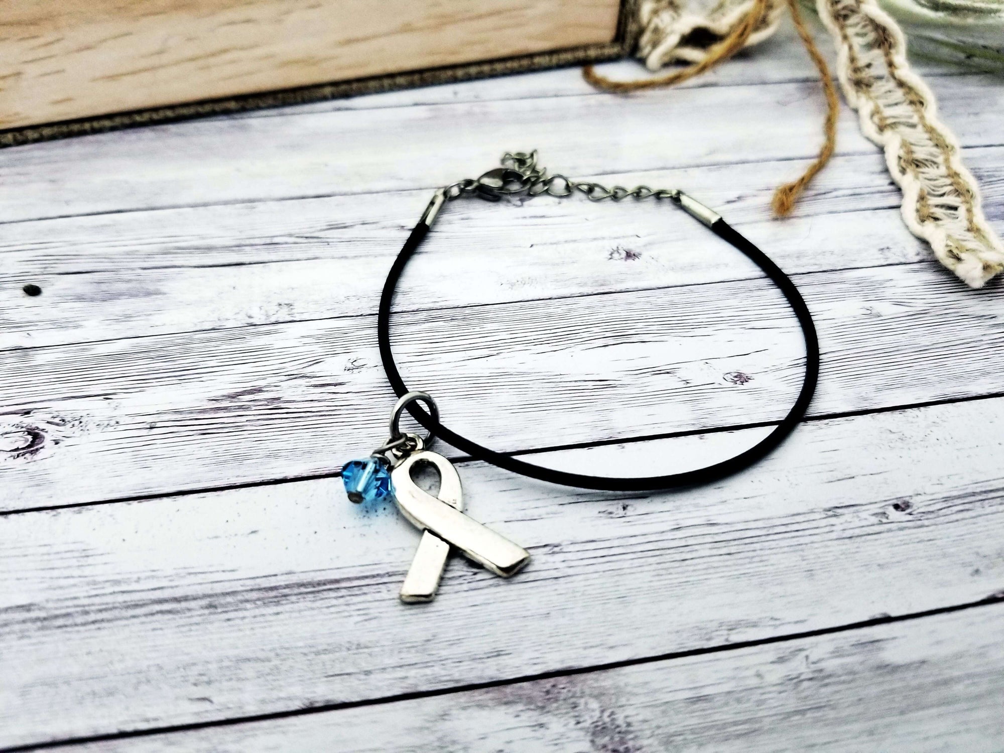 Light Blue Ribbon Bracelet, Scleroderma Awareness, Prostate Cancer Support Bracelet, Chemo Gift