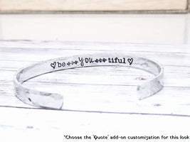Be You Tiful bracelet, Hammered Silver Bracelet, Custom Cuff Bracelet, Silver Cuff Bracelet, Inspirational Bracelet Cuff, Custom Gift