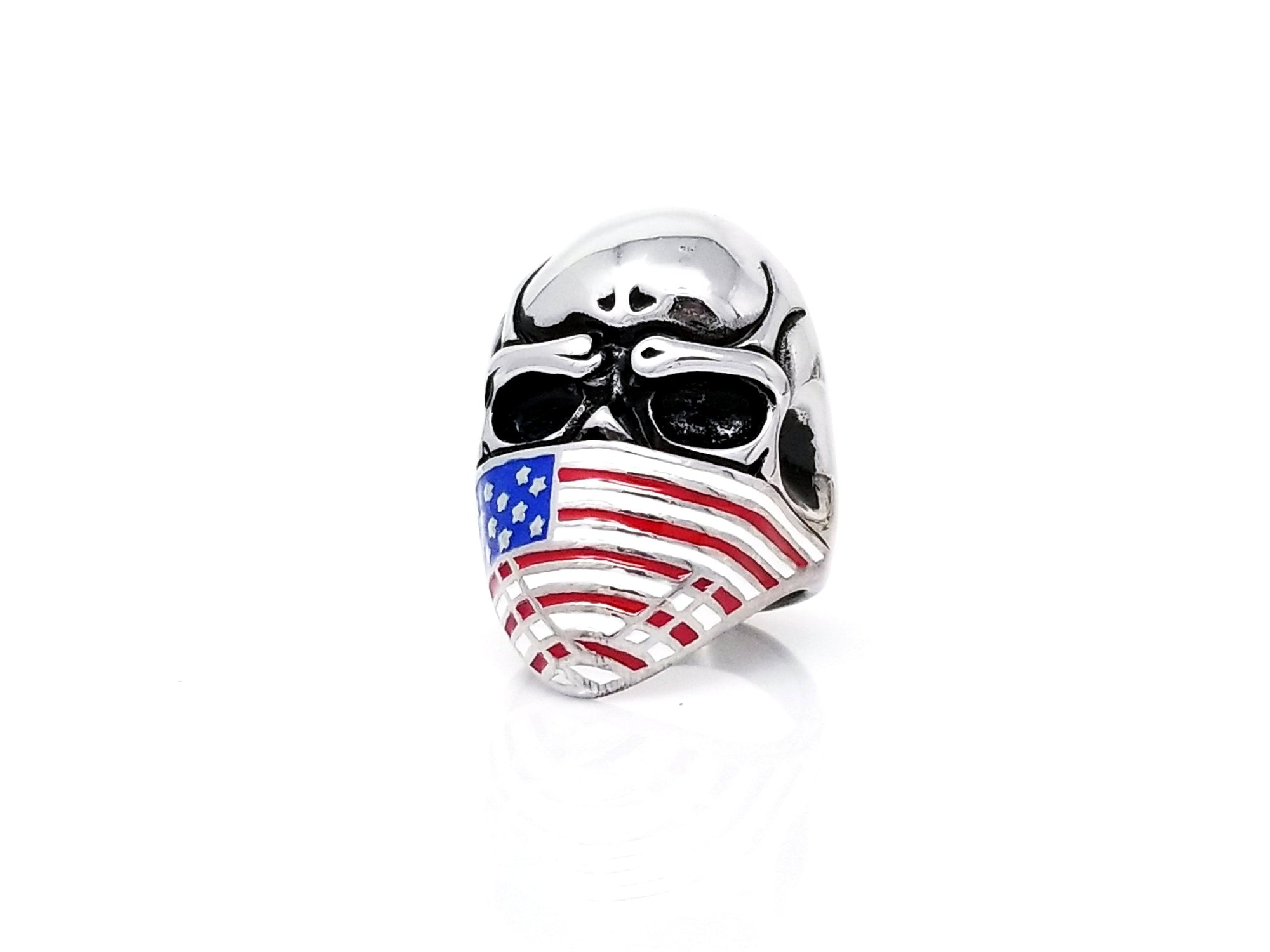 Skull Ring with American Flag, Biker Ring, Patriotic Skull Ring, Stainless Skull Ring
