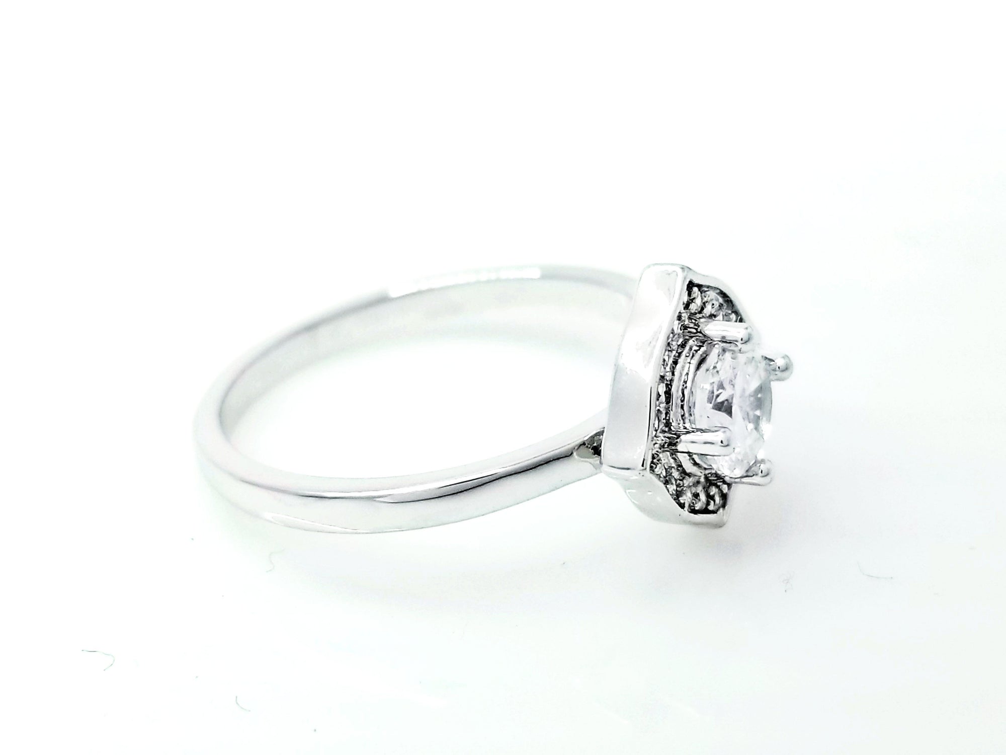 CZ Ring Setting with Accent CZ Stones, White Gold Ring, Affordable Engagement Ring