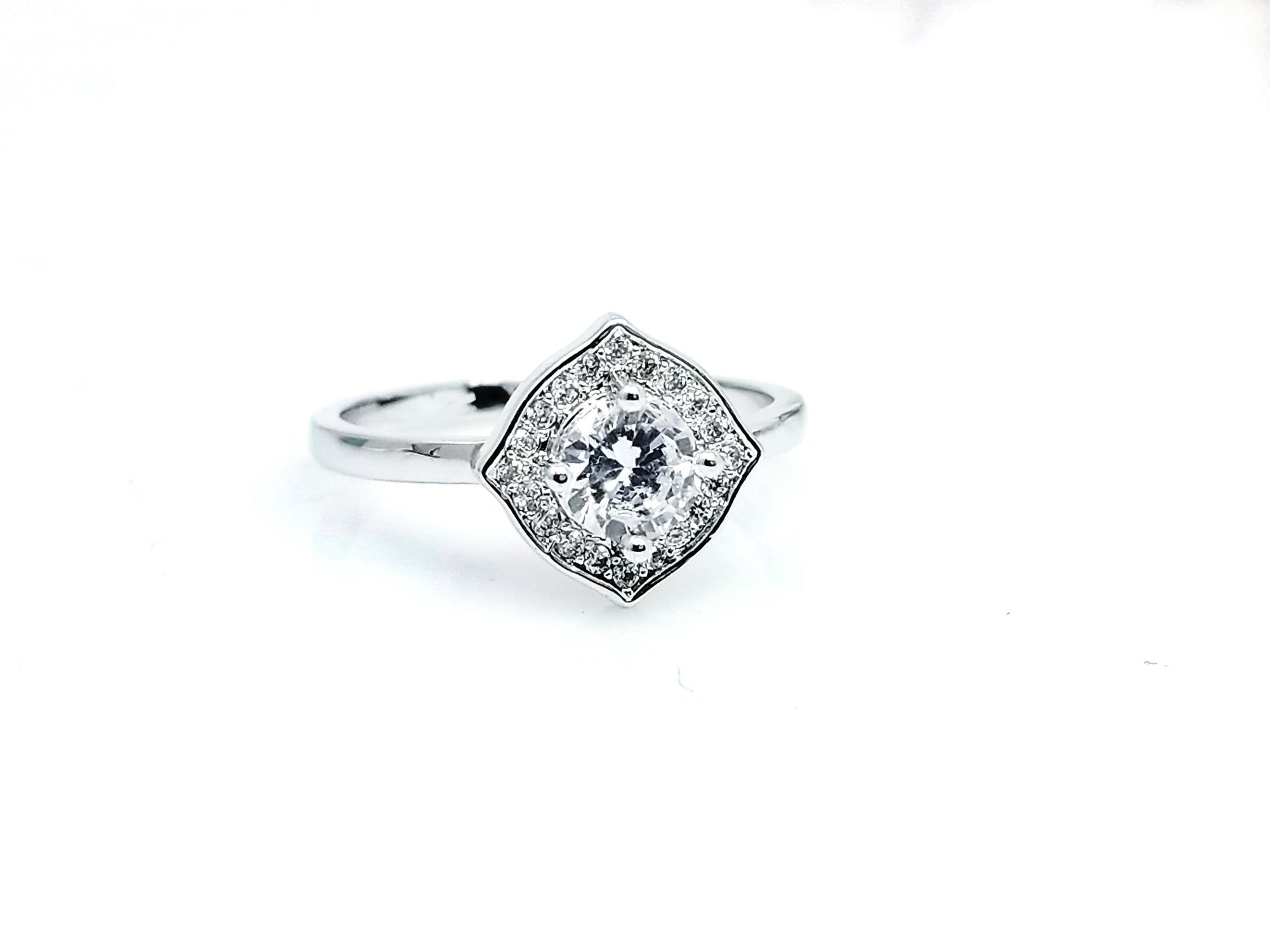 CZ Ring Setting with Accent CZ Stones, White Gold Ring, Affordable Engagement Ring