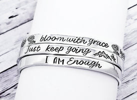 Inspirational bracelet, Hammered Silver Bracelet, Custom Cuff Bracelet, Silver Cuff Bracelet, I Am Enough Bracelet Cuff, Custom Gift