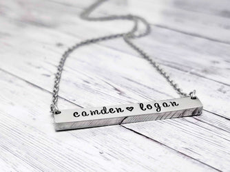Bar necklace, Customized Name Necklace, Stainless Steel Necklace, Custom hand stamped Necklace, Personalized Necklace, Silver Bar Necklace, Rose Gold Bar Necklace