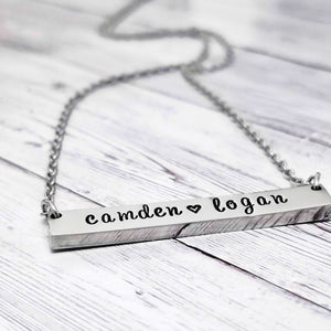 Custom hand stamped Necklace, Personalized Necklace, Silver Bar Necklace, Rose Gold Bar Necklace