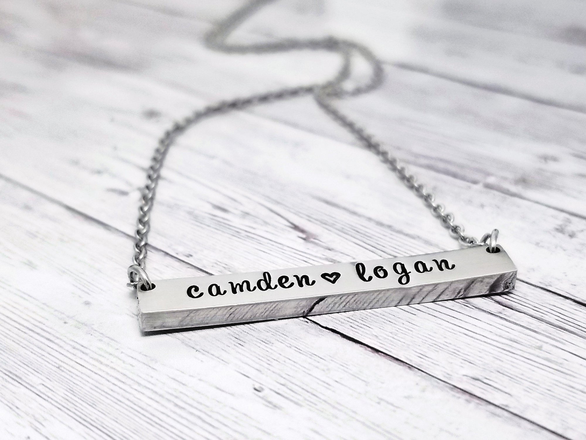 Name bar Necklace, custom hand stamped Necklace, Personalized Necklace, Silver Bar Necklace, Rose Gold Bar Necklace, Silver Name Necklace
