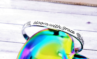 Bloom with Grace Inspirational bracelet, Hammered Silver Bracelet, Custom Cuff Bracelet, Silver Cuff Bracelet, I Am Enough Bracelet Cuff, Custom Gift