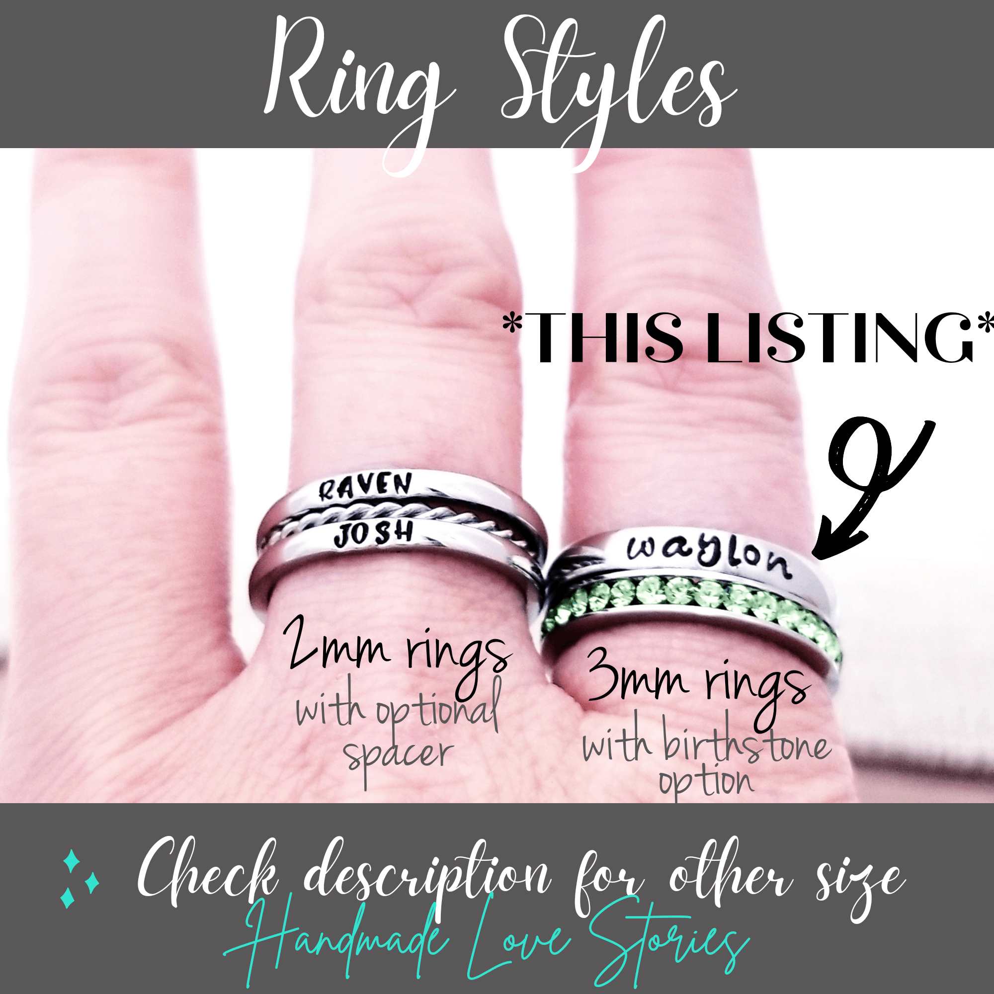 Stackable Mother's Name Rings, Silver , Set of Two Single Stack Rings