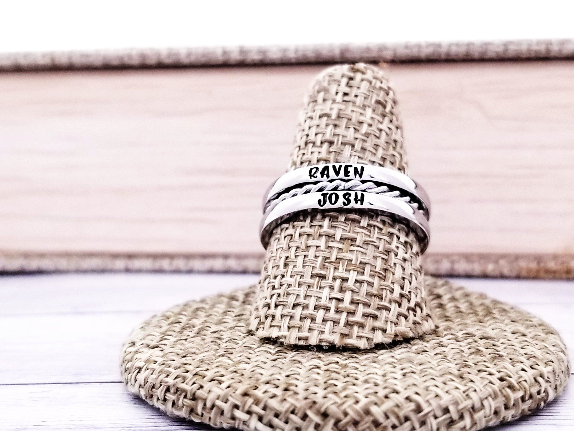 Tiny Stacking Name Rings, Custom Hand Stamped Rings, Personalized Gift, Eternity rings, Stainless Steel