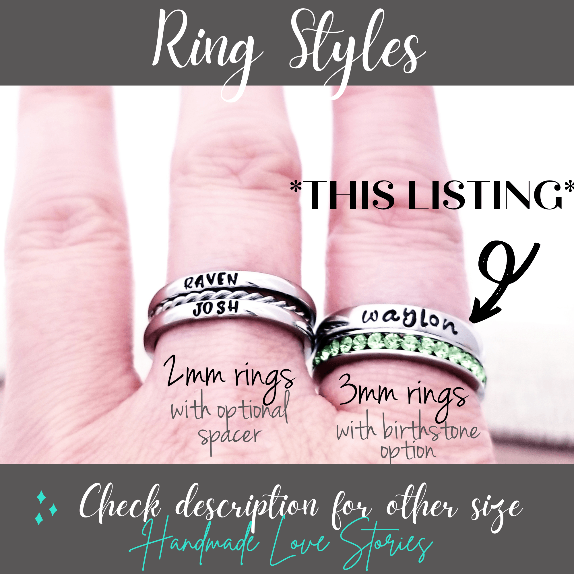 Stackable Name Rings, Custom Hand Stamped Rings, Personalized Gift, Eternity rings, Stainless Steel, Facebook