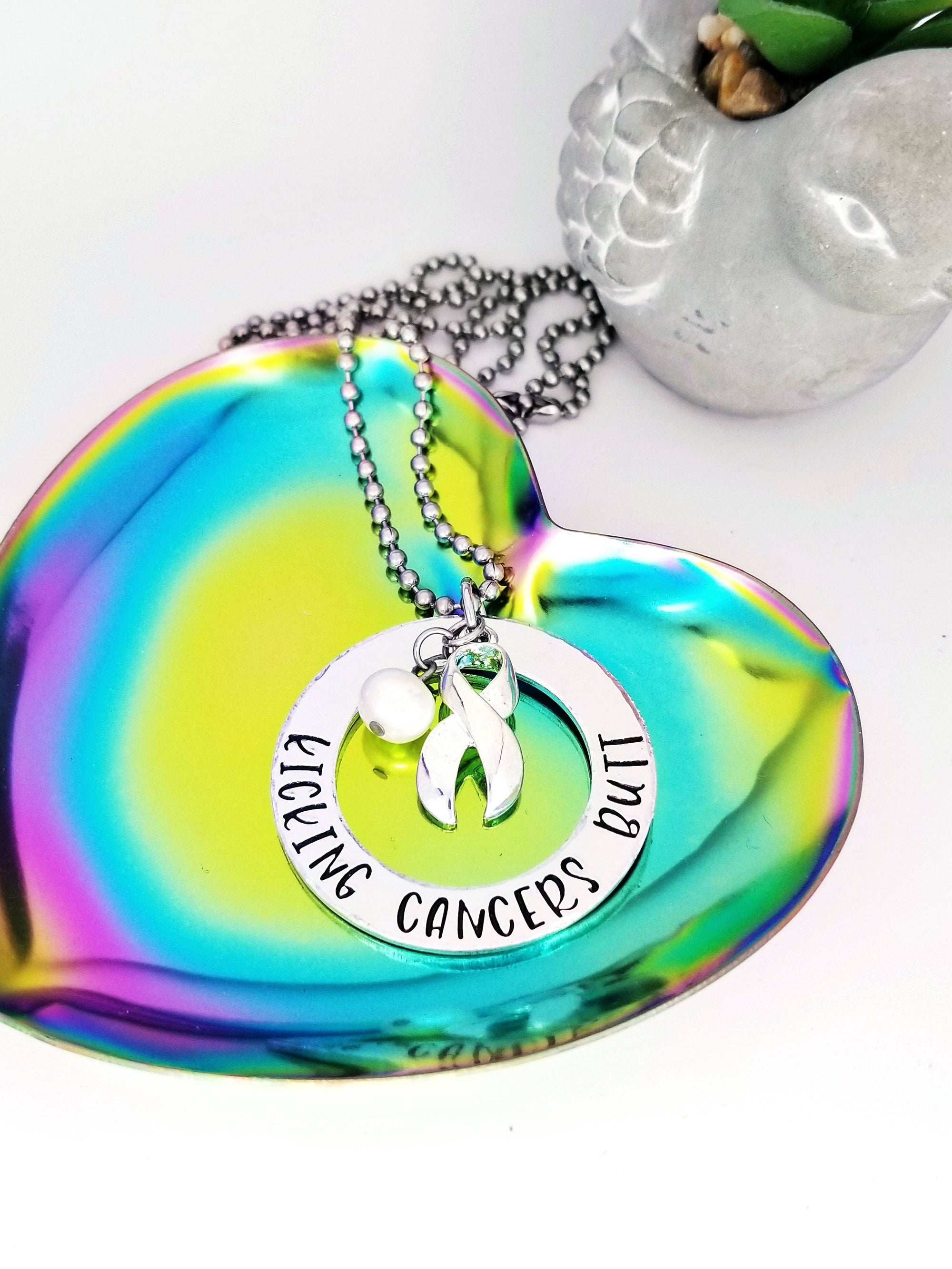 Kicking Cancers Butt Necklace, Custom Hand Stamped Jewelry, Cancer Awareness, Cancer Survivor