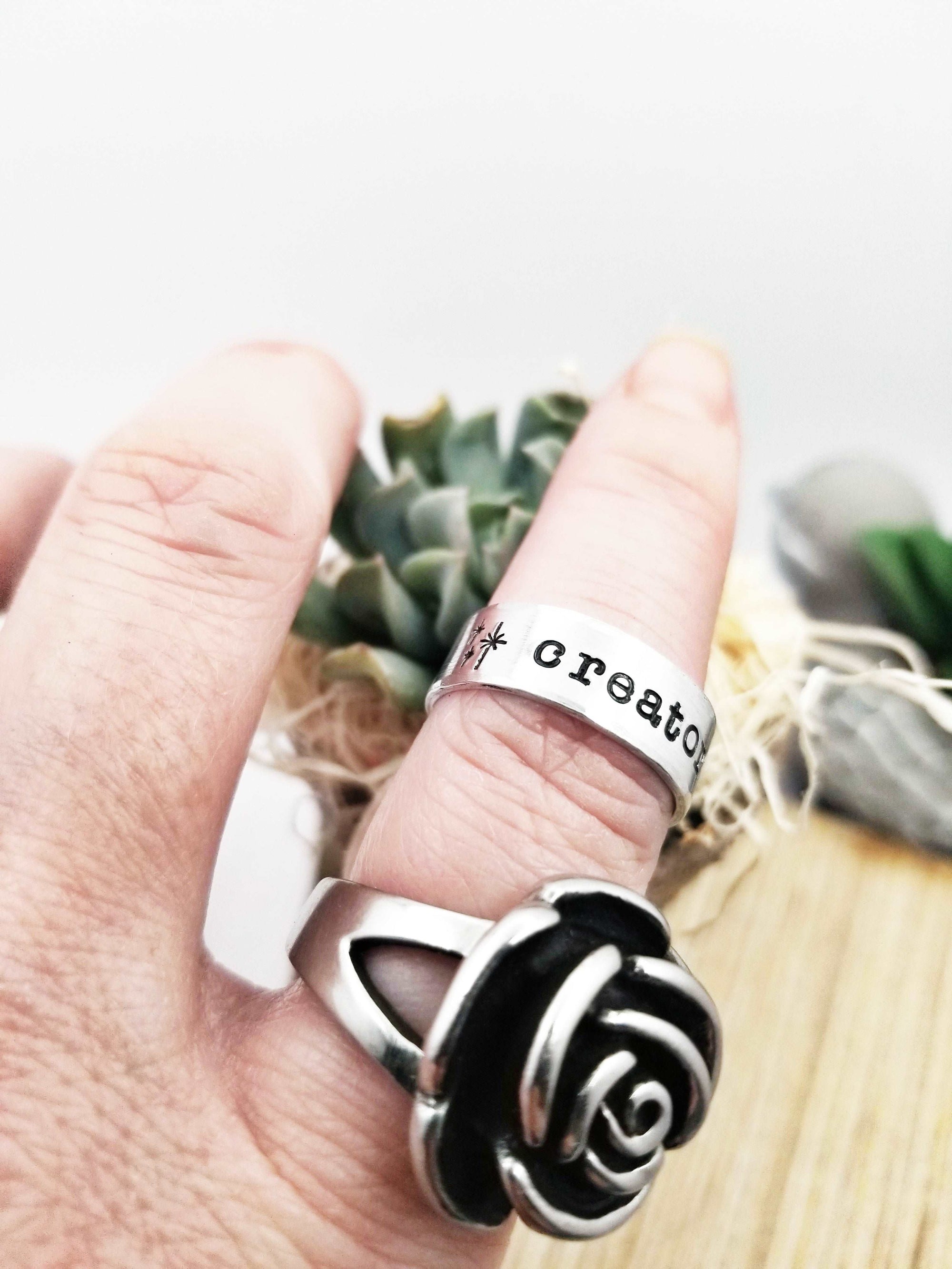 Intention Ring, Symbol Ring, Personalize Jewelry, Hand Stamped Ring, Silver Personalize Ring, Custom rings, Cute Ring, Cuff Ring, Celtic Ring, Sobriety Ring