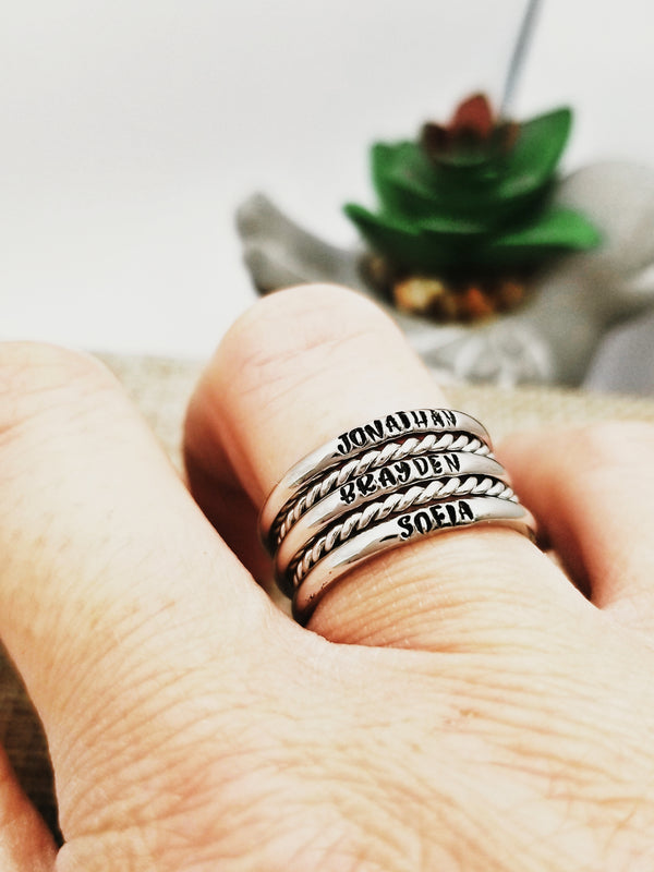 Stacking Rings Personalized Stackable Name Rings, Custom Hand Stamped Rings, Personalized Gift ...