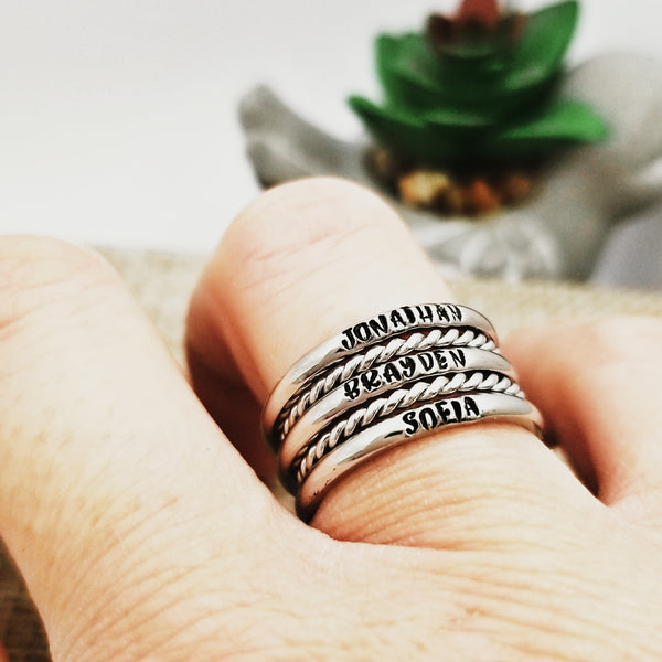 Stackable Name Rings, Custom Hand Stamped Rings, Personalized Gift ...