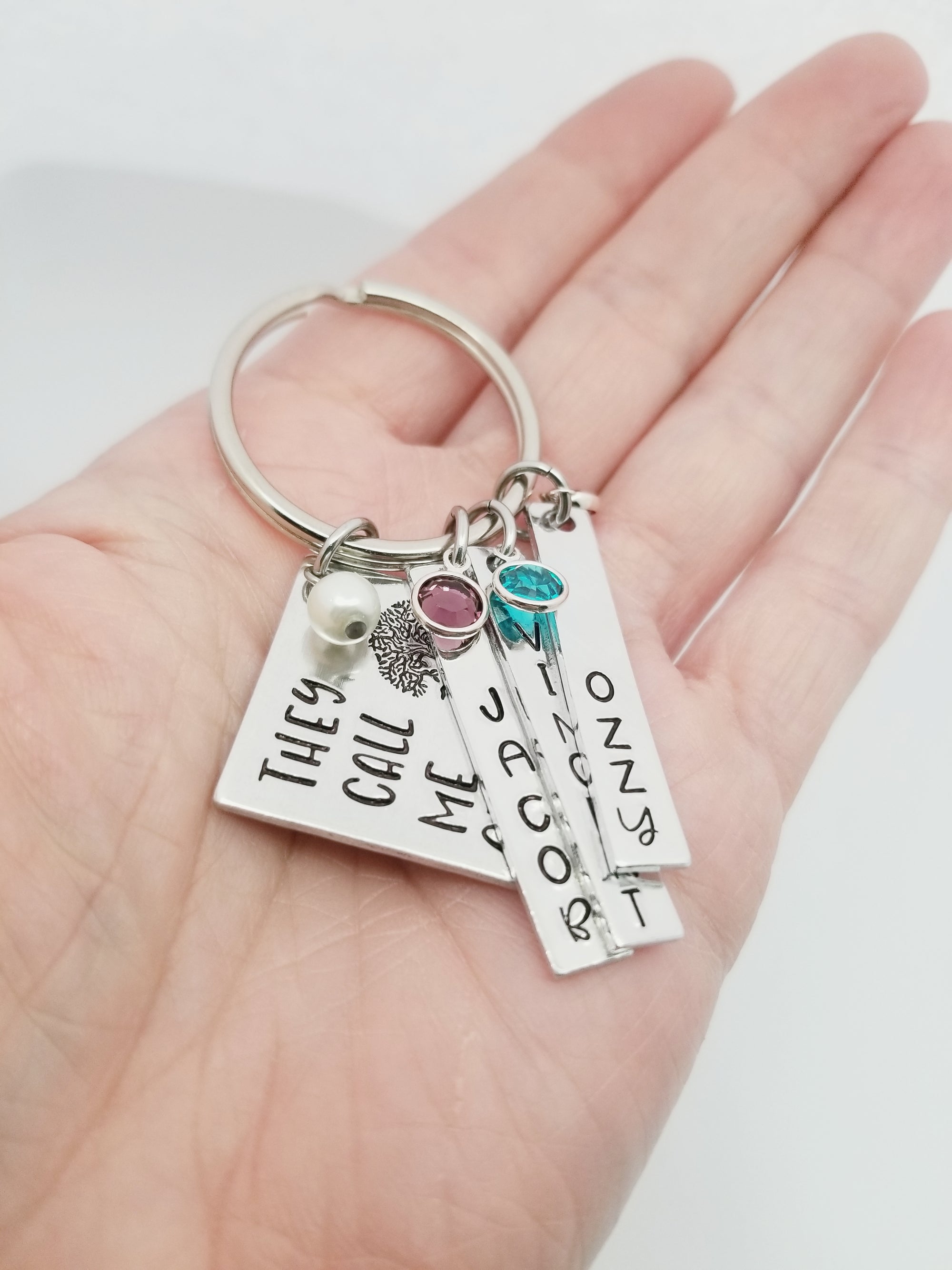 They Call Me Grandma, Name Tag Keychains, Swarovski Birthstones, Perfect Gift from the kids, mom