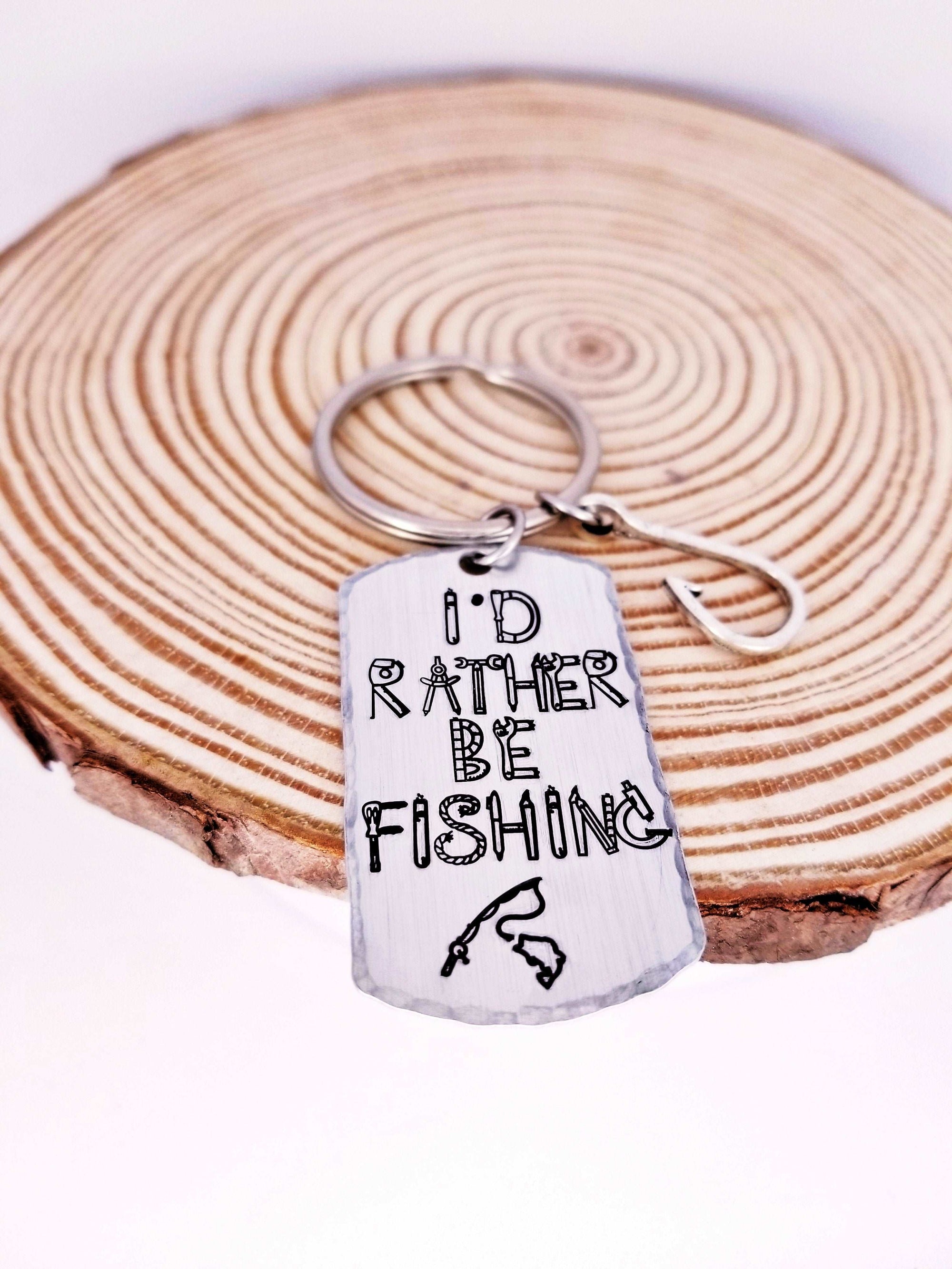 I'd Rather Be Fishing, Father's Day Gift, Fisherman Gift, Husband Gift, Boyfriend Gift, Keychain Gift, Handstamped Men's Gift