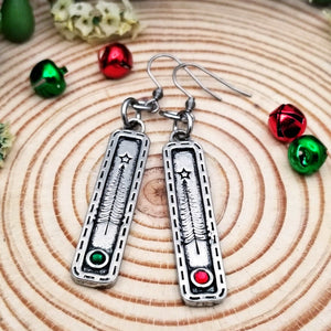 Christmas Tree Earrings, Red and Green Earrings, Christmas Party Jewelry, Christmas Earrings, Holiday Party Jewelry, Christmas Pewter Gift