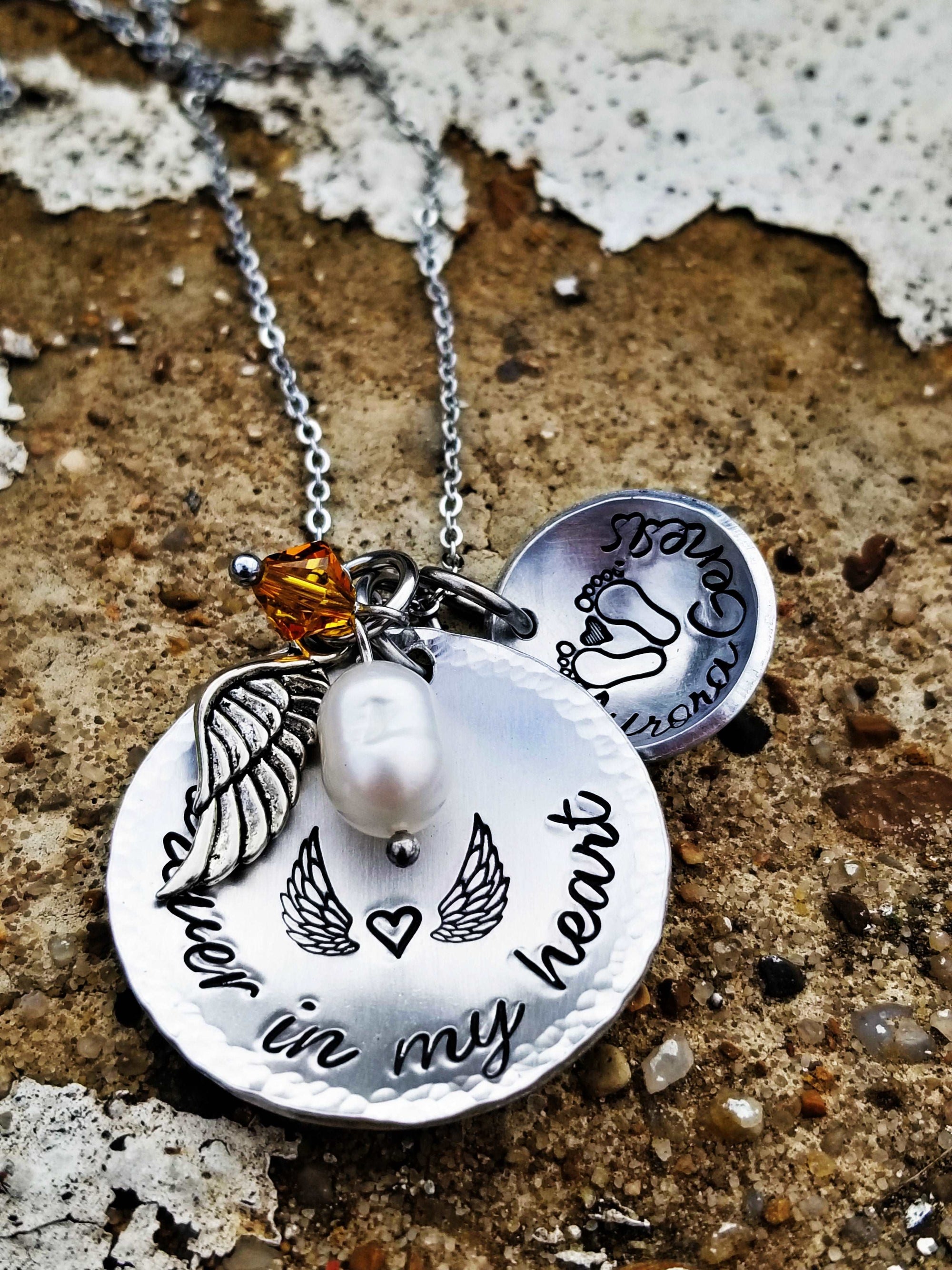 Stainless Steel Personalized Child Loss Necklace, I Will Hold You In My  Heart, Memorial Necklace, Baby Loss, Miscarriage, Angel Wing, Grief