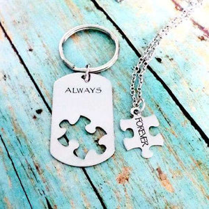 Always and Forever, Forever Love, Necklace Set, Puzzle Piece, Dog Tag Necklace, Puzzle Jewelry, Necklaces, HandmadeLoveStories, HandmadeLoveStories , [Handmade_Love_Stories], [Hand_Stamped_Jewelry], [Etsy_Stamped_Jewelry], [Etsy_Jewelry]