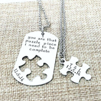 Complete me, Missing Piece, Boyfriend Gift, Puzzle Piece, Dog Tag Necklace, Husband Gift, Forever, Necklaces, HandmadeLoveStories, HandmadeLoveStories , [Handmade_Love_Stories], [Hand_Stamped_Jewelry], [Etsy_Stamped_Jewelry], [Etsy_Jewelry]