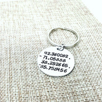 Latitude Longitude Keychain, Personalized Gift, Stamped Keychain, Anniversary Gift, Wedding Gift, Keychains, HandmadeLoveStories, HandmadeLoveStories , [Handmade_Love_Stories], [Hand_Stamped_Jewelry], [Etsy_Stamped_Jewelry], [Etsy_Jewelry]