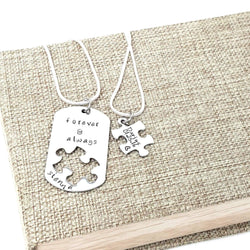Forever and Always Necklace Set, Puzzle Piece, Dog Tag Necklace, Boyfriend Gift, Forever and Ever, Necklaces, HandmadeLoveStories, HandmadeLoveStories , [Handmade_Love_Stories], [Hand_Stamped_Jewelry], [Etsy_Stamped_Jewelry], [Etsy_Jewelry]