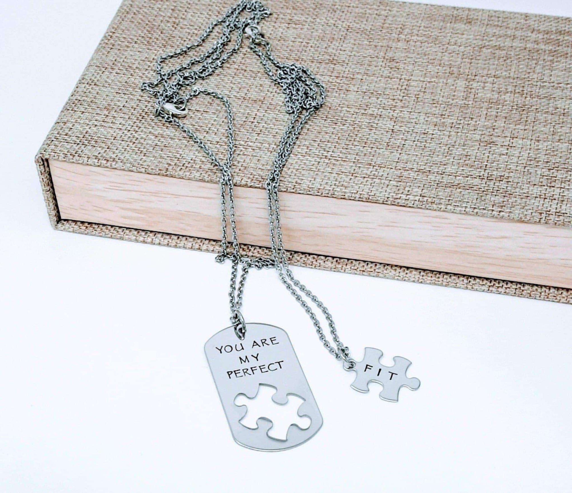You Are My Perfect Fit, Boyfriend Gift, Dog Tag and Puzzle Necklace, Husband Gift, Forever and Ever, Necklaces, HandmadeLoveStories, HandmadeLoveStories , [Handmade_Love_Stories], [Hand_Stamped_Jewelry], [Etsy_Stamped_Jewelry], [Etsy_Jewelry]
