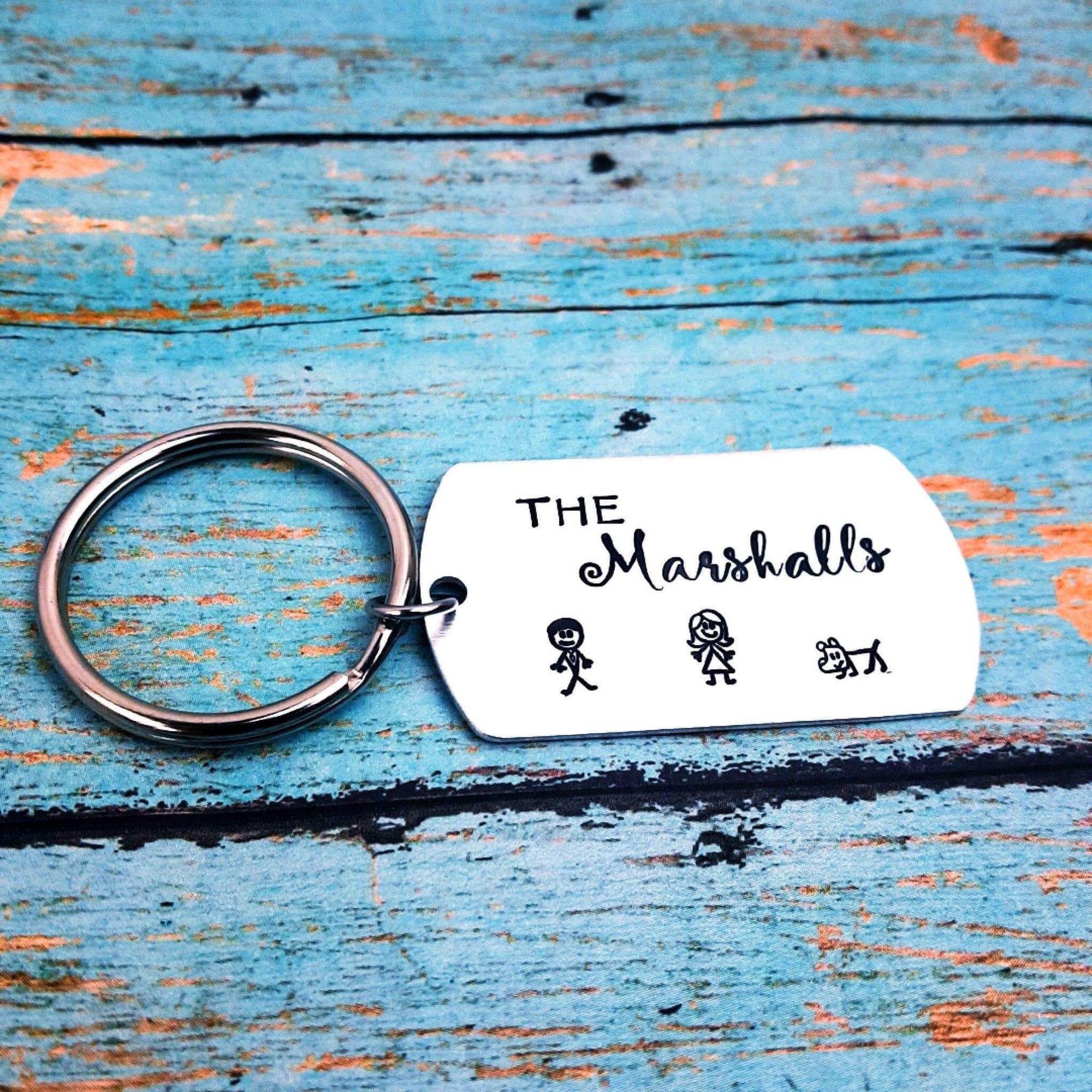 Stick Family Keychain, Stick Figure Family, Mom Dad Kids, Cat, Dog ...