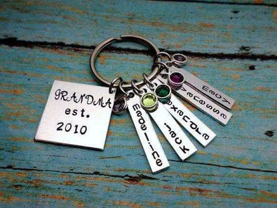 They Call Me Grandma, Name Tag Keychains, Swarovski Birthstones, Perfect Gift from the kids, mom, Keychains, HandmadeLoveStories, HandmadeLoveStories , [Handmade_Love_Stories], [Hand_Stamped_Jewelry], [Etsy_Stamped_Jewelry], [Etsy_Jewelry]