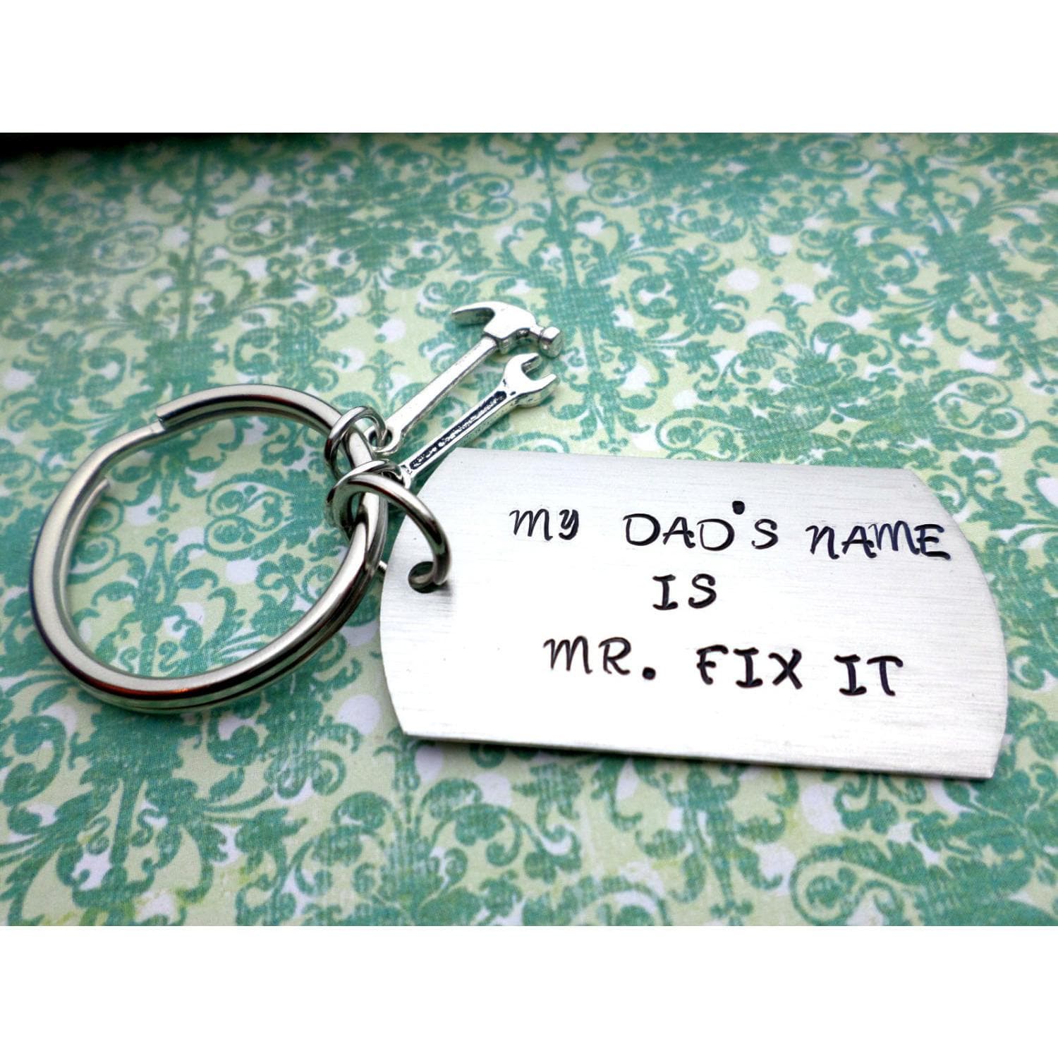 My Dads Name Is Mr. Fix It, Fathers Keychain, Fathers Keyring, Father's Day Gift, Best Father, Handyman, Keychains, HandmadeLoveStories, HandmadeLoveStories , [Handmade_Love_Stories], [Hand_Stamped_Jewelry], [Etsy_Stamped_Jewelry], [Etsy_Jewelry]