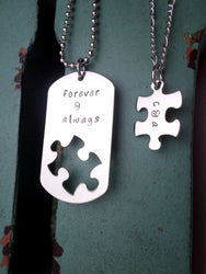 Forever and Always , Forever Love, Necklace Set, Puzzle Piece, Dog Tag Necklace, Puzzle Jewelry,, Necklaces, HandmadeLoveStories, HandmadeLoveStories , [Handmade_Love_Stories], [Hand_Stamped_Jewelry], [Etsy_Stamped_Jewelry], [Etsy_Jewelry]