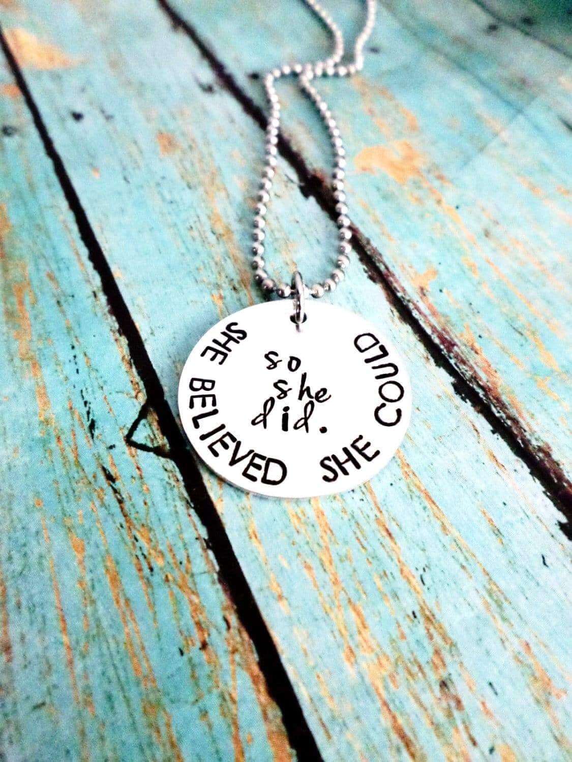She Believed She Could necklace, So She Did, Breast Cancer Awareness, Chemo Gift, Fighting Cancer, Necklaces, HandmadeLoveStories, HandmadeLoveStories , [Handmade_Love_Stories], [Hand_Stamped_Jewelry], [Etsy_Stamped_Jewelry], [Etsy_Jewelry]