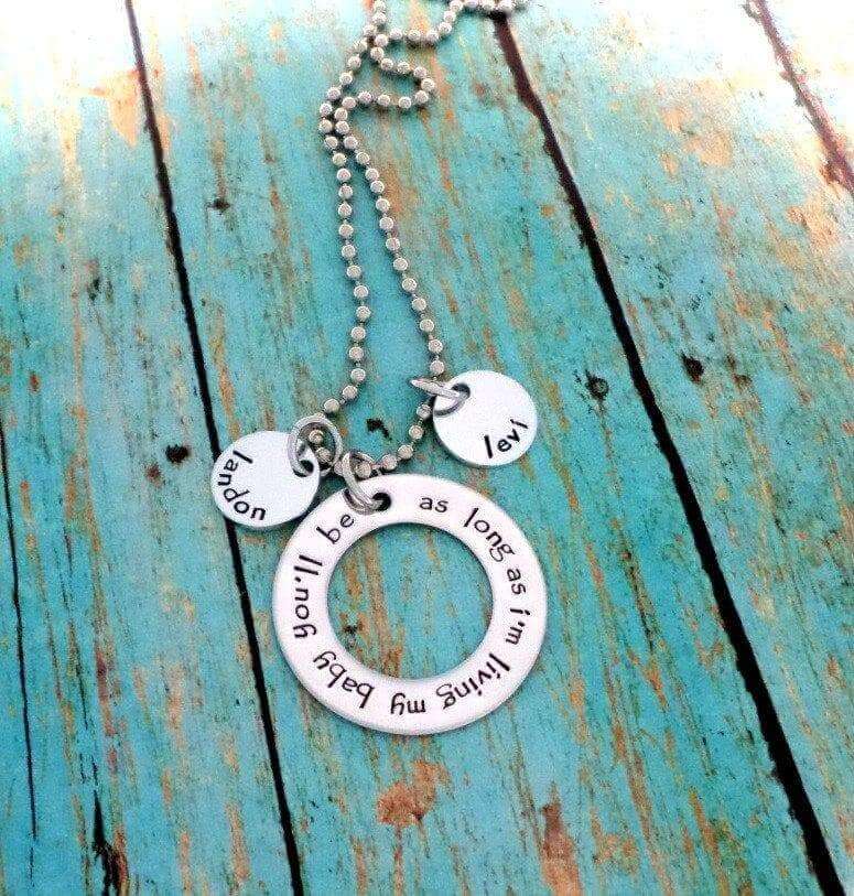 As Long As I'm Living, My Baby You'll Be, Mother's Necklace, Name Charms, Count Your Blessings, Necklaces, HandmadeLoveStories, HandmadeLoveStories , [Handmade_Love_Stories], [Hand_Stamped_Jewelry], [Etsy_Stamped_Jewelry], [Etsy_Jewelry]