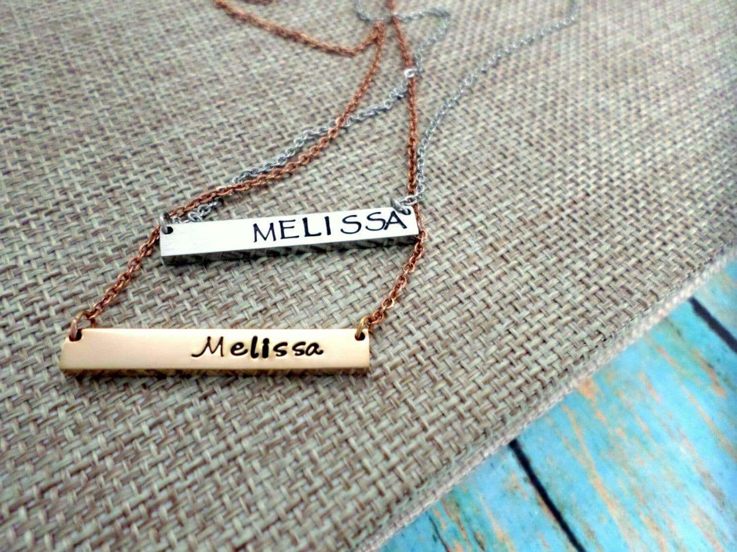Custom hand stamped Necklace, Personalized Necklace, Silver Bar Necklace, Rose Gold Bar Necklace, Necklaces, HandmadeLoveStories, HandmadeLoveStories , [Handmade_Love_Stories], [Hand_Stamped_Jewelry], [Etsy_Stamped_Jewelry], [Etsy_Jewelry]