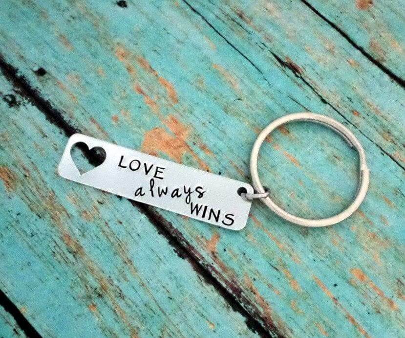 Love Always Wins, I Love You, You Belong With Me, Husband, Boyfriend Gift, Keychain Gift, Handstamped, Keychains, HandmadeLoveStories, HandmadeLoveStories , [Handmade_Love_Stories], [Hand_Stamped_Jewelry], [Etsy_Stamped_Jewelry], [Etsy_Jewelry]