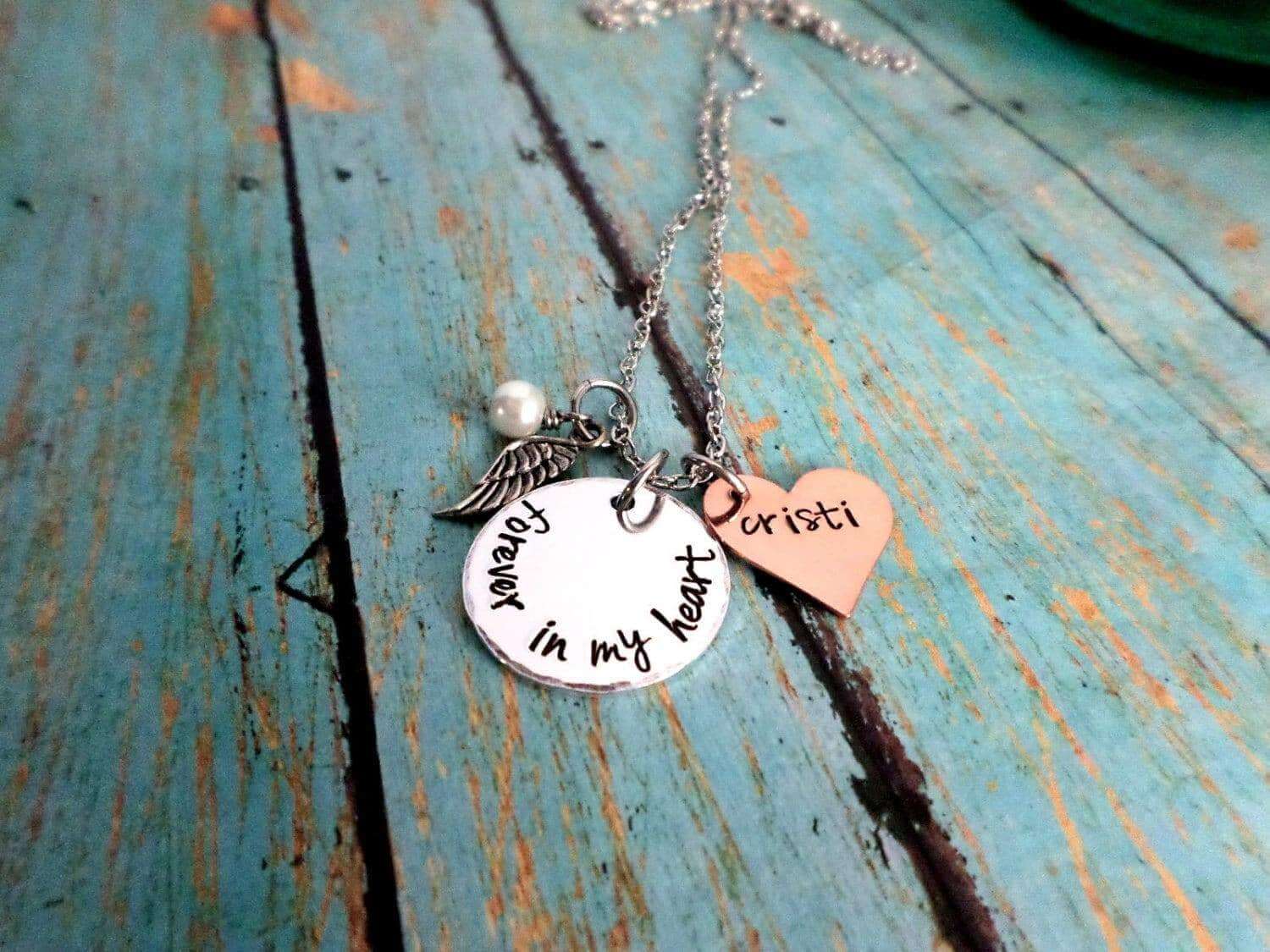 Forever in My Heart, Heart Memorial Necklace, Until We Meet Again, Memory Necklace, Carry You With Me, Mourning Gift, Remembrance Jewelry, Necklaces, HandmadeLoveStories, HandmadeLoveStories , [Handmade_Love_Stories], [Hand_Stamped_Jewelry], [Etsy_Stamped_Jewelry], [Etsy_Jewelry]
