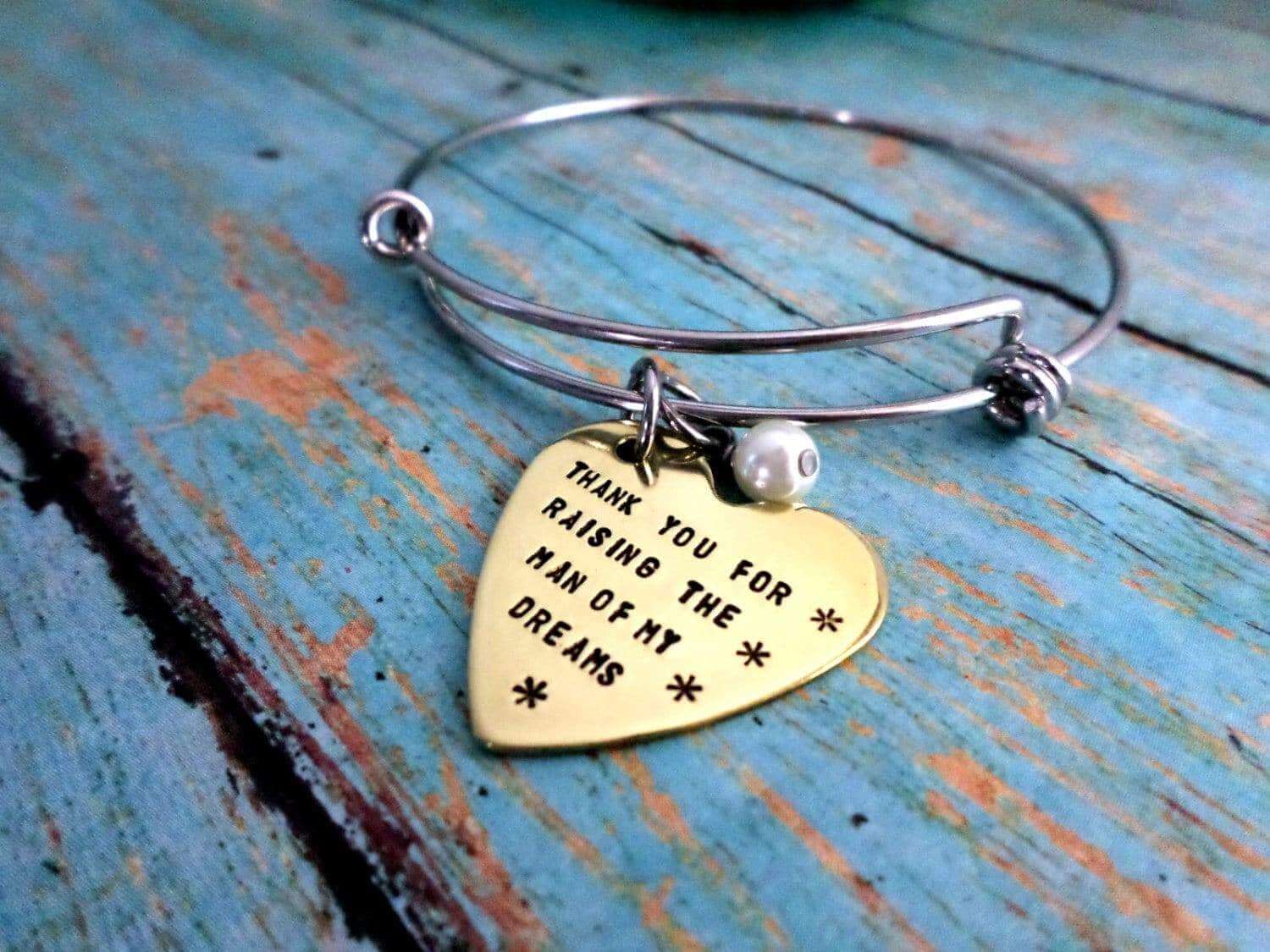 Mother In Law Bracelet, Thank You For Raising The Man Of My Dreams, Mother's Bracelet, Bangle Bracelet, Bracelets, HandmadeLoveStories, HandmadeLoveStories , [Handmade_Love_Stories], [Hand_Stamped_Jewelry], [Etsy_Stamped_Jewelry], [Etsy_Jewelry]