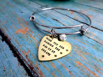 Mother In Law Bracelet, Thank You For Raising The Man Of My Dreams, Mother's Bracelet, Bangle Bracelet, Bracelets, HandmadeLoveStories, HandmadeLoveStories , [Handmade_Love_Stories], [Hand_Stamped_Jewelry], [Etsy_Stamped_Jewelry], [Etsy_Jewelry]
