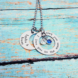 Love you too the moon,  My Baby You'll Be, Moon Necklace, Mother's Necklace,Grandmother's Necklace, Necklaces, HandmadeLoveStories, HandmadeLoveStories , [Handmade_Love_Stories], [Hand_Stamped_Jewelry], [Etsy_Stamped_Jewelry], [Etsy_Jewelry]