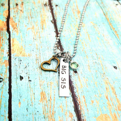 Big Sis Charm Necklace, Older Sister Gift, Birthstone Necklace, Gift for sister, Oldest sister, Necklaces, HandmadeLoveStories, HandmadeLoveStories , [Handmade_Love_Stories], [Hand_Stamped_Jewelry], [Etsy_Stamped_Jewelry], [Etsy_Jewelry]