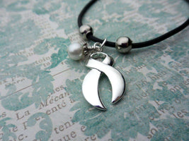 Pearl Ribbon Bracelet, Lung Cancer Awareness, Lung Cancer Support Bracelet, Chemo Gift, Bracelets, HandmadeLoveStories, HandmadeLoveStories , [Handmade_Love_Stories], [Hand_Stamped_Jewelry], [Etsy_Stamped_Jewelry], [Etsy_Jewelry]