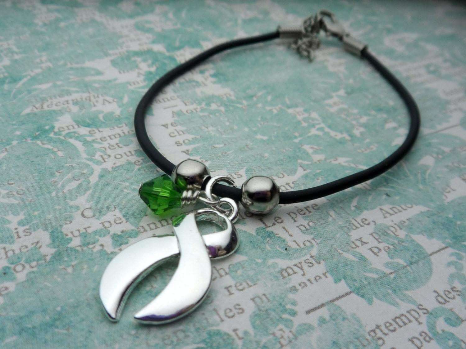 Green Ribbon Bracelet, Cerebral Palsy, Mental Health, Hodgkin Lymphoma, Glaucoma, Kidney Cancer, Bracelets, HandmadeLoveStories, HandmadeLoveStories , [Handmade_Love_Stories], [Hand_Stamped_Jewelry], [Etsy_Stamped_Jewelry], [Etsy_Jewelry]