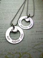 Set of 2 Teacher Gift, End of Year Gift, #1 Teacher,School Teacher, Son's Teacher, Daughter's Tea, Necklaces, HandmadeLoveStories, HandmadeLoveStories , [Handmade_Love_Stories], [Hand_Stamped_Jewelry], [Etsy_Stamped_Jewelry], [Etsy_Jewelry]