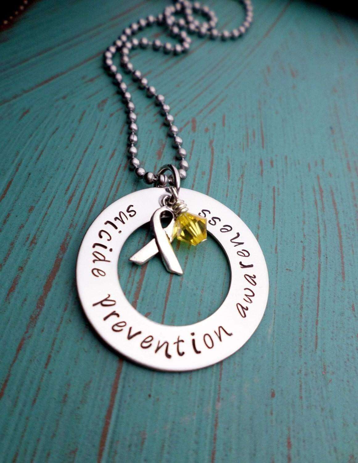 Suicide Prevention Awareness, Suicide Support Necklace, Yellow Awareness Ribbon, Awareness Necklace, Necklaces, HandmadeLoveStories, HandmadeLoveStories , [Handmade_Love_Stories], [Hand_Stamped_Jewelry], [Etsy_Stamped_Jewelry], [Etsy_Jewelry]