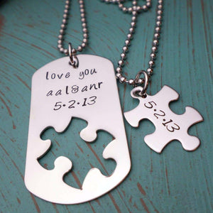 Love You Necklace Set, Puzzle Piece, Dog Tag Necklace, Puzzle Jewelry, Forever and Ever, Matching, Necklaces, HandmadeLoveStories, HandmadeLoveStories , [Handmade_Love_Stories], [Hand_Stamped_Jewelry], [Etsy_Stamped_Jewelry], [Etsy_Jewelry]